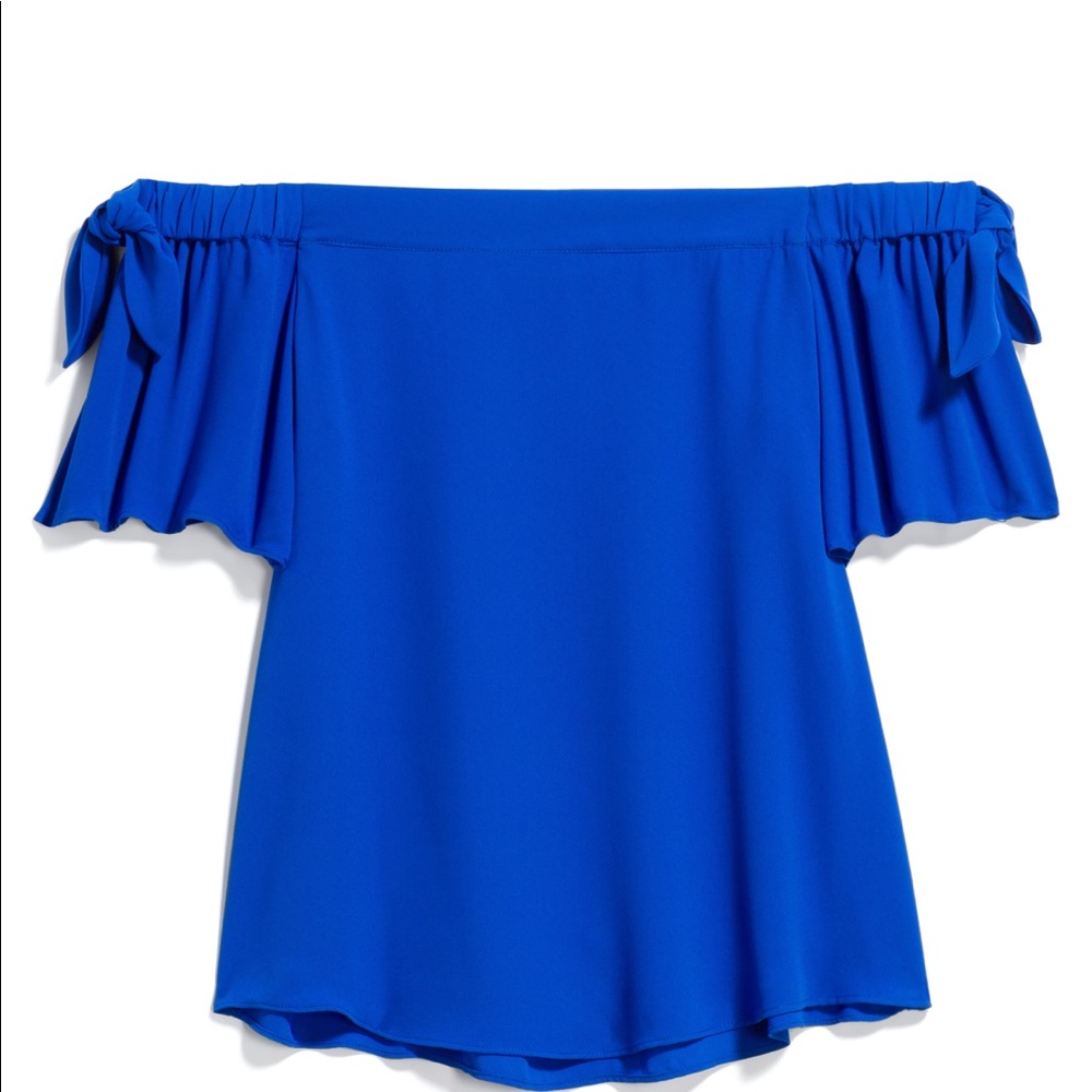 Cobalt blue off-the-shoulder top.